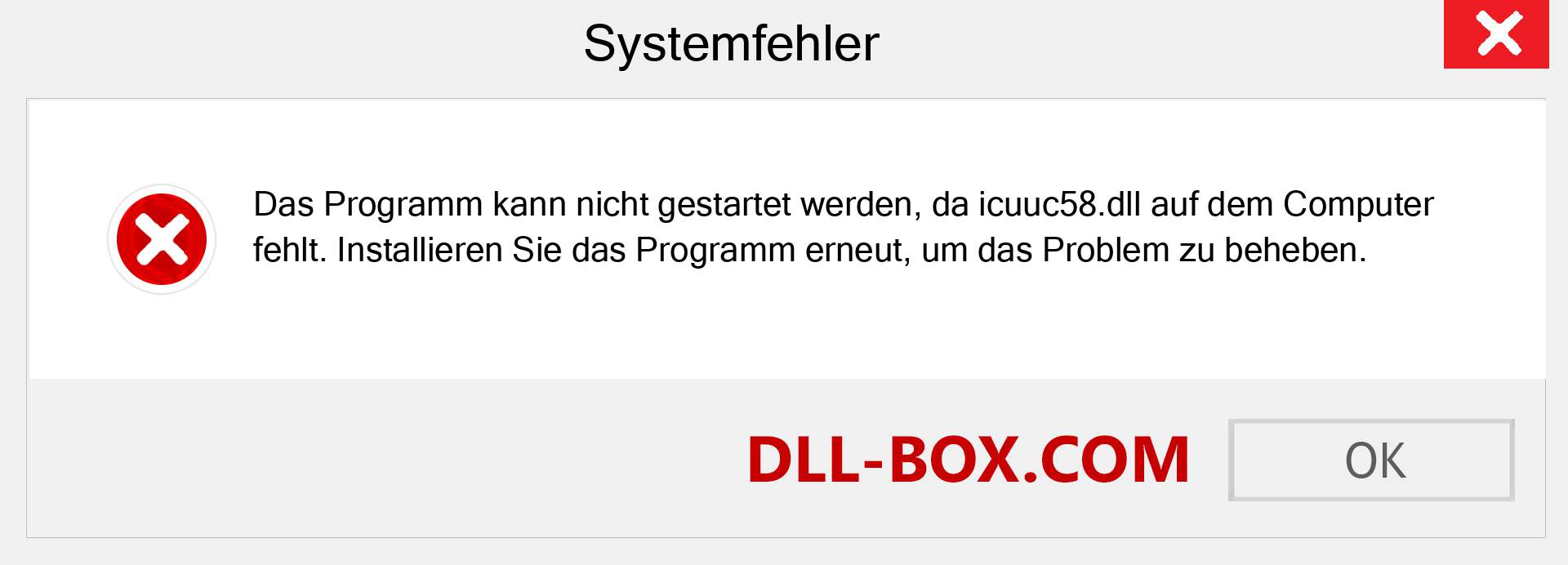 icuuc58.dll-Datei fehlt?. Download für Windows 7, 8, 10 - Fix icuuc58 dll Missing Error unter Windows, Fotos, Bildern